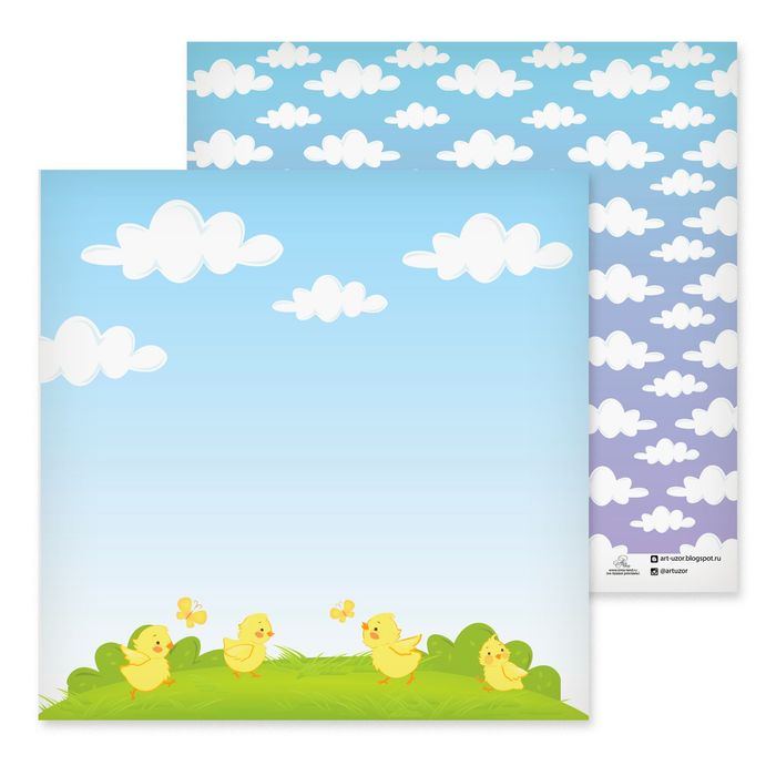 Бумага для скрапбукинга "Цыплята", 30,5х30,5 см