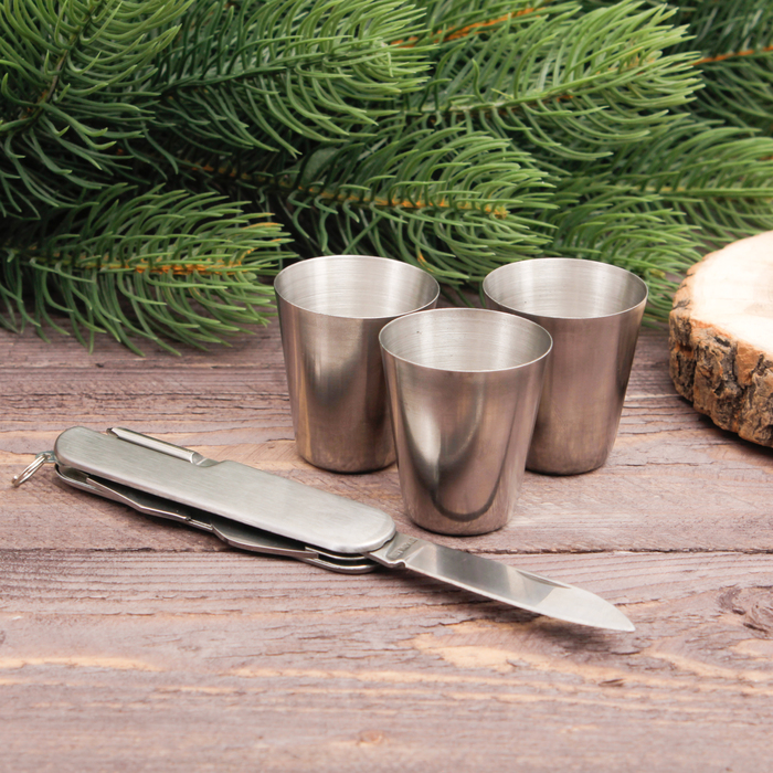 Туристический набор "Рыбак и рыба", фляжка 540 мл, стопки 3 шт, нож-мультитул