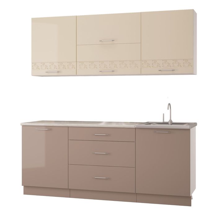 Кухонный гарнитур Латте, 2000 мм, цвет Ваниль глянец/Кофе с молоком глянец