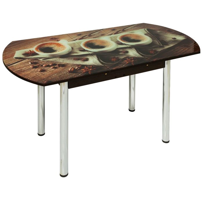 Стол обеденный Европейский 1400/1100х700х750 раздвижной Венге/ Кофе ХРОМ