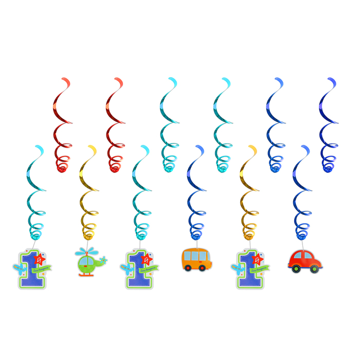 Спираль-подвеска "Первый день рождения/мальчик", 46-60 см, набор 12 шт