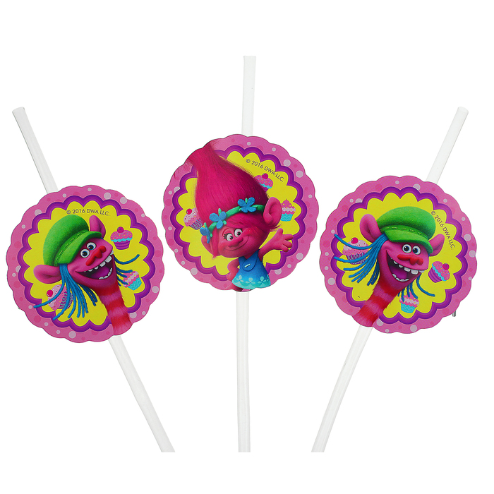 Трубочка для коктейля "Тролли", 24 см, набор 6 шт