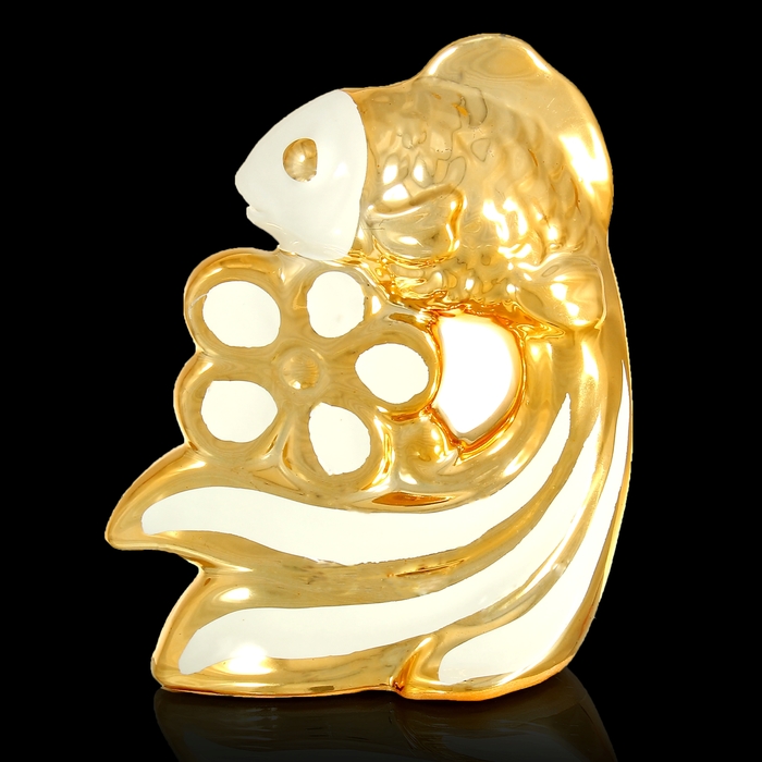 Сувенир "Рыбка с цветочком бело-золотая"