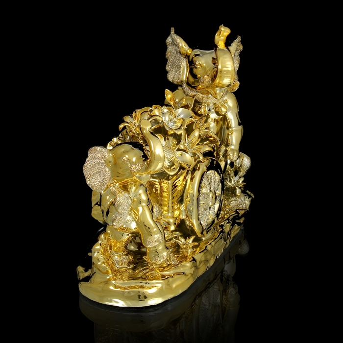 Нэцкэ "Два слона с цветочной тележкой" золотистый