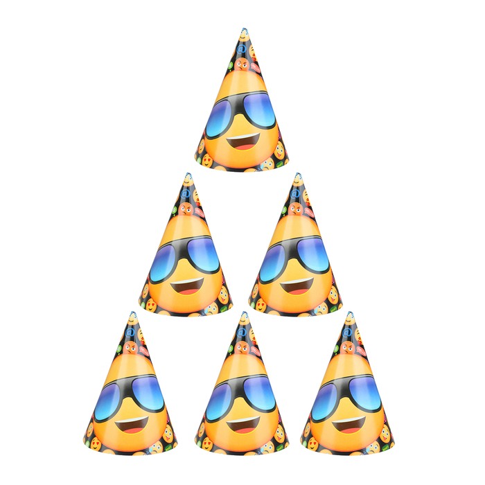 Колпаки бумажные "Эмоции/Смайлик", набор 6 шт/М