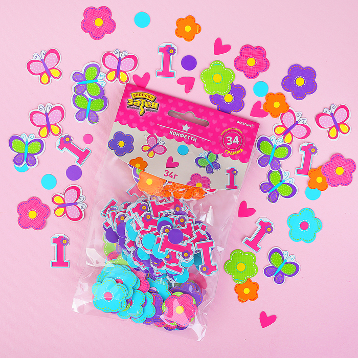 Конфетти "Первый день рождения/девочка", 3 вида, 34 гр/А