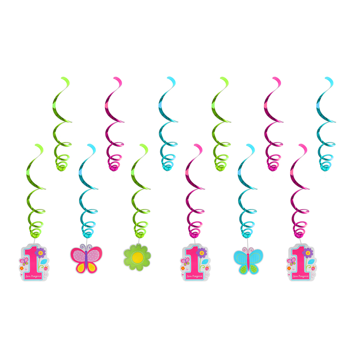 Спираль-подвеска "Первый день рождения/девочка", 46-60 см, набор 12 шт