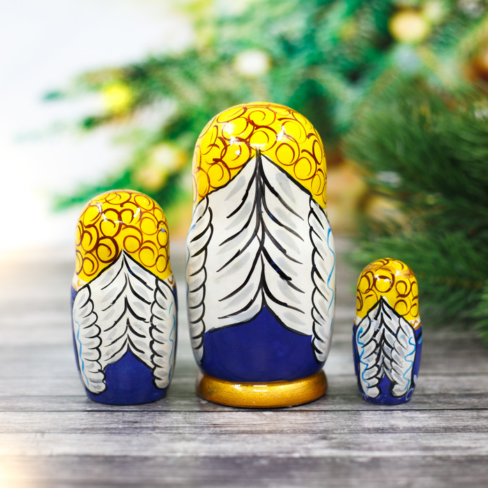 Матрешка 3 кукольная "Ангел с храмом" 11 см