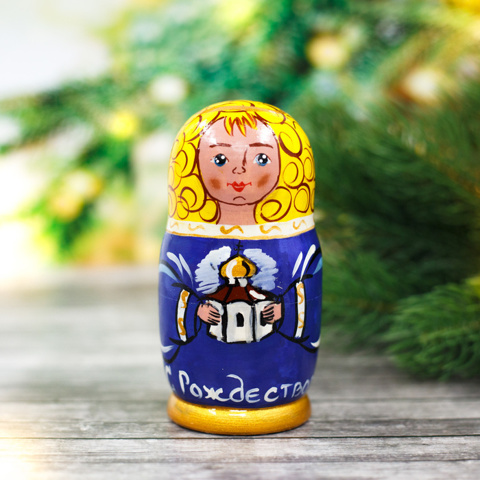 Матрешка 3 кукольная "Ангел с храмом" 11 см