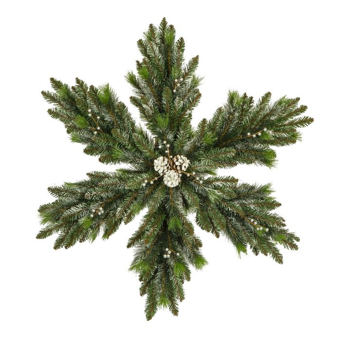 Рождественская снежинка "Нежность" с шишками двухсторонняя заснеженная 60 см., Кол-во веточек: 133 ш