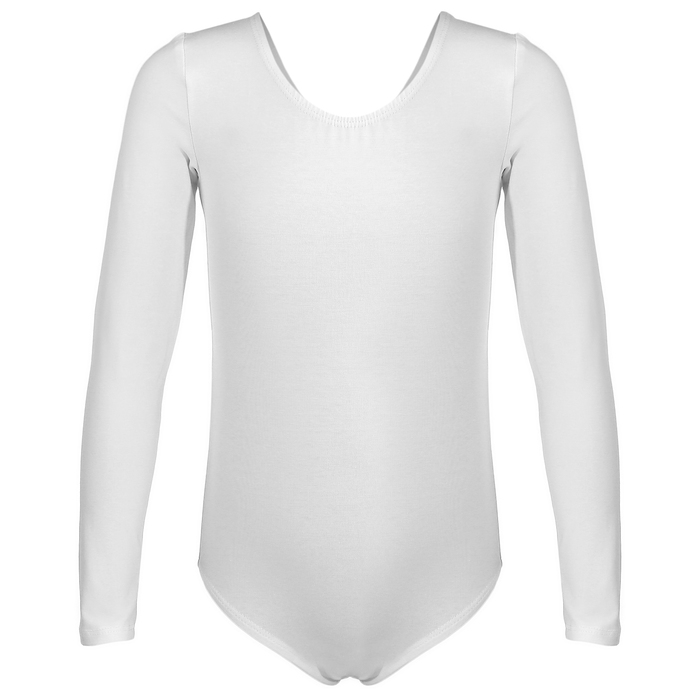 Купальник-боди гимнастический, х/б, длинный рукав, размер 30, цвет белый