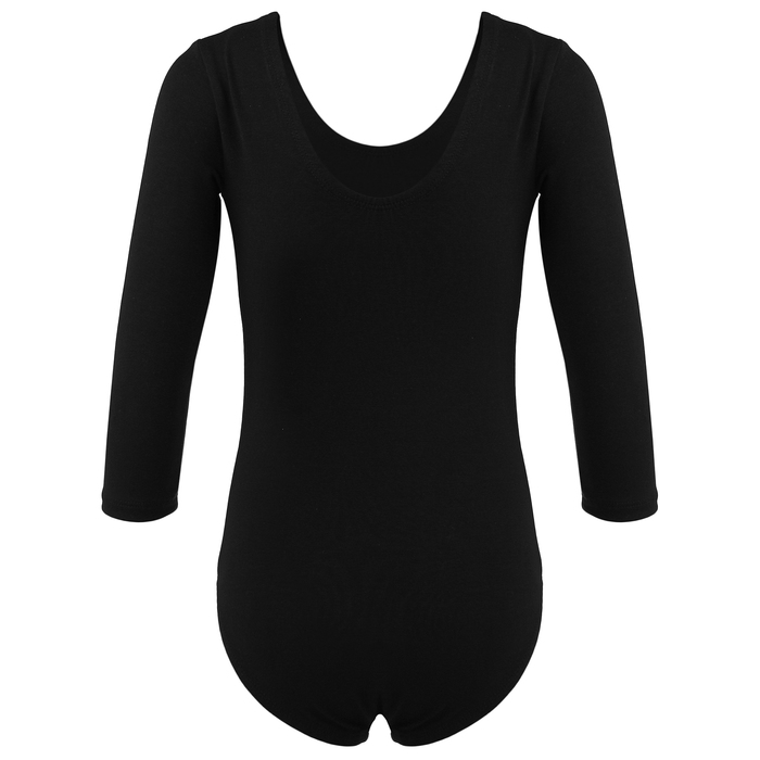 Купальник-боди гимнастический, х/б, рукав 3/4, размер 30, цвет чёрный