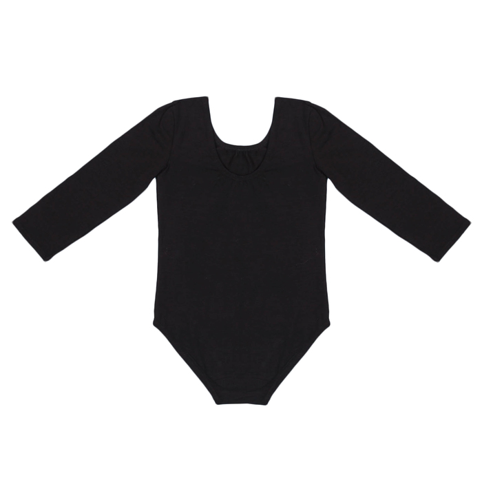 Купальник-боди гимнастический, х/б, рукав 3/4, размер 30, цвет чёрный