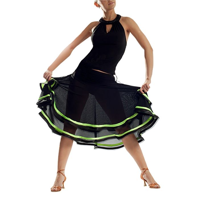 Юбка "Касабланка" для спортивных танцев , размер 44-46, цвет чёрный/салатовый