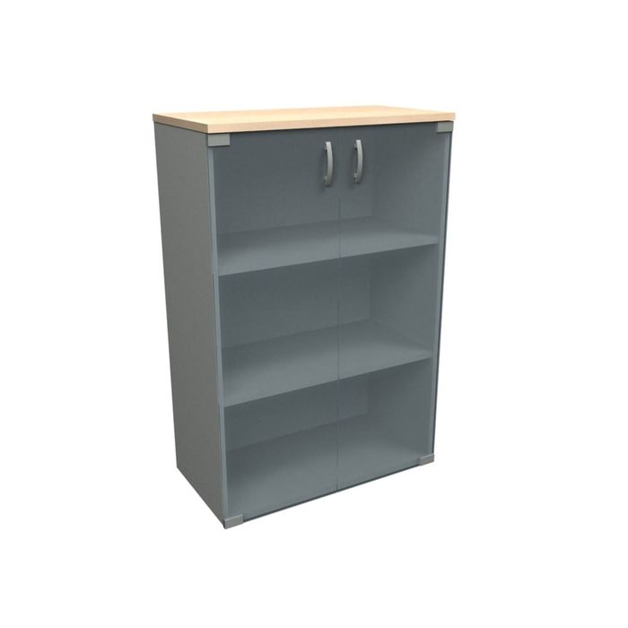 Шкаф для документов со стеклом ШК-4, дуб млечный, серый