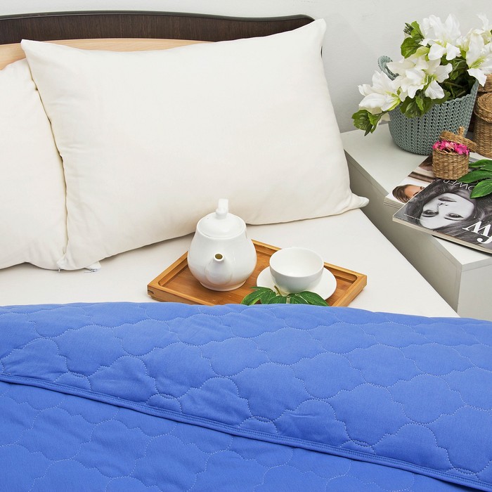 Постельное бельё Brooklin Bed евро, цвет синий, простыня на резинке 200х200, одеяло 200х220, 50х70 - 2шт, трикотаж Терри