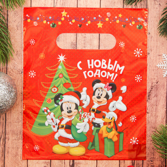 Пакет подарочный полиэтиленовый"С новым годом", Микки Маус и друзья,17х20 см
