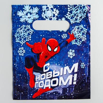 Пакет подарочный полиэтиленовый"С новым годом",Человек-Паук,17х20 см