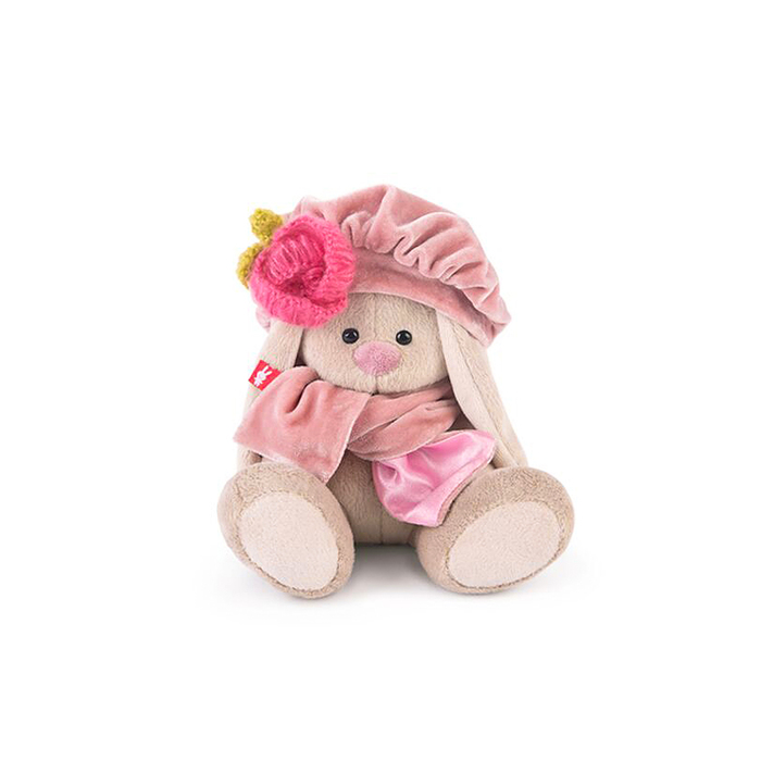 Мягкая игрушка "Зайка Ми в берете с вязаным цветком" 15 см