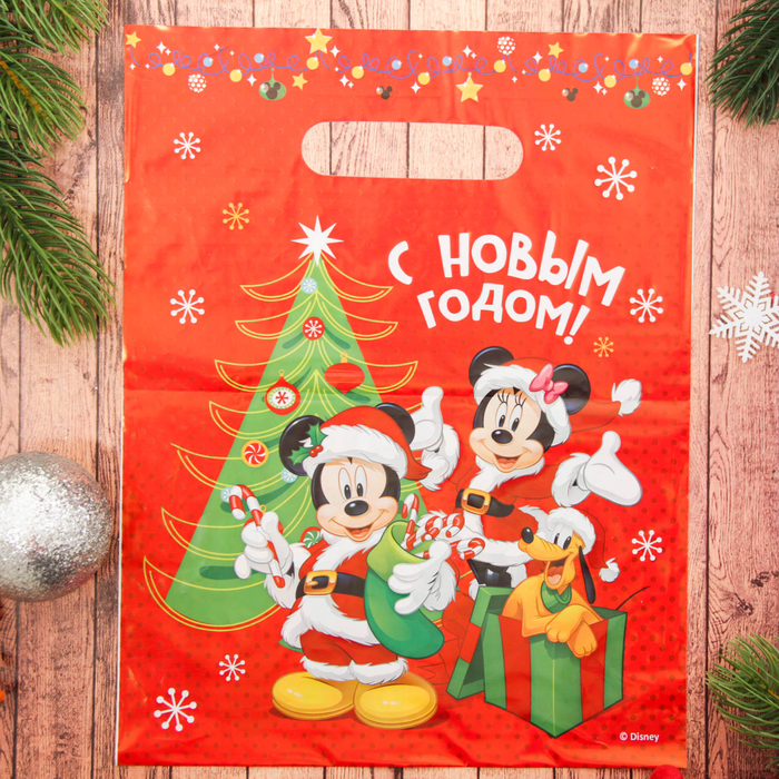 Пакет подарочный полиэтиленовый"С новым годом", Микки Маус и друзья,23х29,5 см