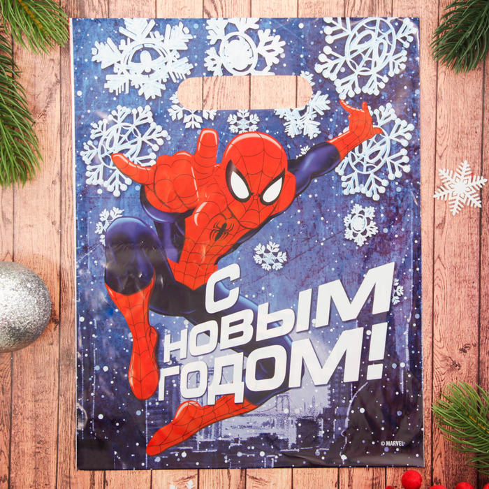 Пакет подарочный полиэтиленовый"С новым годом",Человек-Паук,23х29,5 см