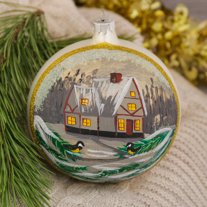 Шар "Снегири возле дома" 12 см