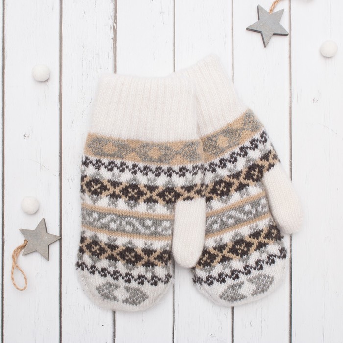 Варежки с подкладом молодёжные "Снегурочка", размер 19 (р-р произв. 9,5), цвет белый 58710