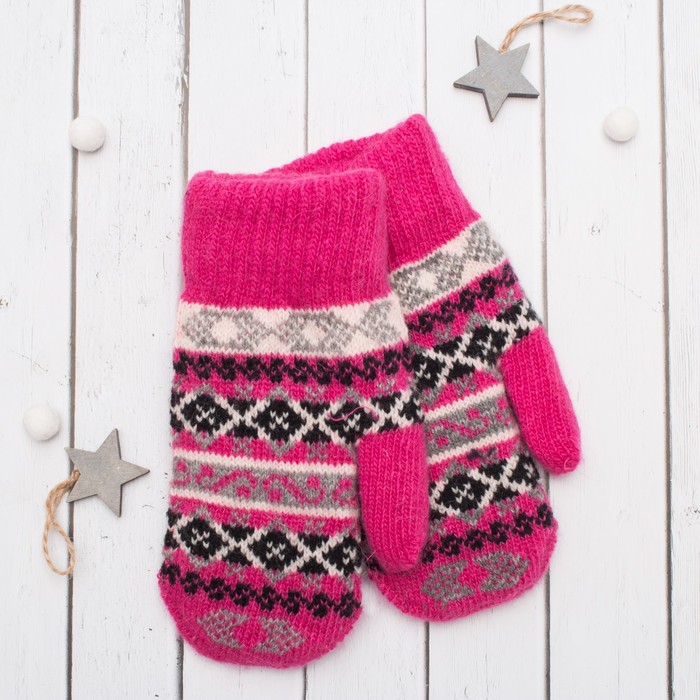 Варежки с подкладом молодёжные "Снегурочка", размер 19 (р-р произв. 9,5), цвет розовый 58710