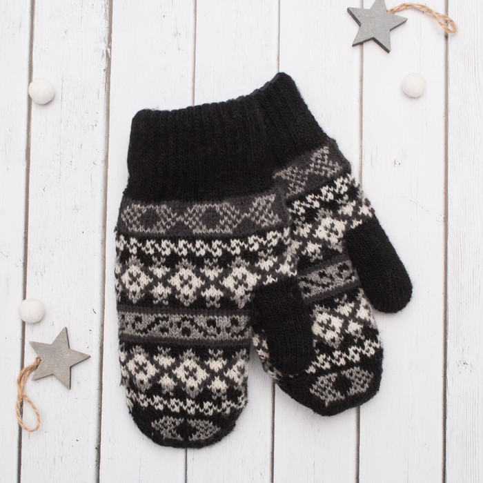 Варежки с подкладом молодёжные "Снегурочка", размер 19 (р-р произв. 9,5), цвет чёрный 58710