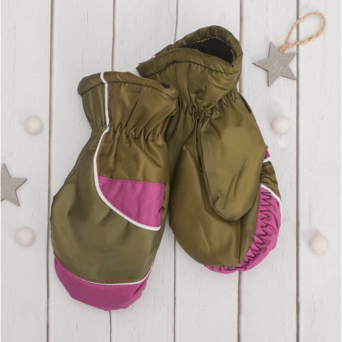 Варежки детские "Кит", размер 18 (р-р произв. 9), цвет хаки/лиловый 65375