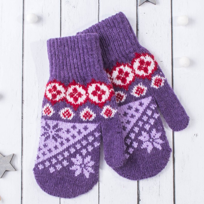Варежки молодёжные "Снежинки", размер 16 (р-р произв. 8), цвет сиреневый 65529