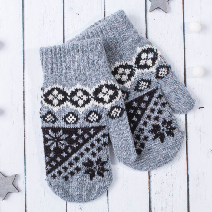 Варежки молодёжные "Снежинки", размер 16 (р-р произв. 8), цвет чёрный (вид 2) 65529