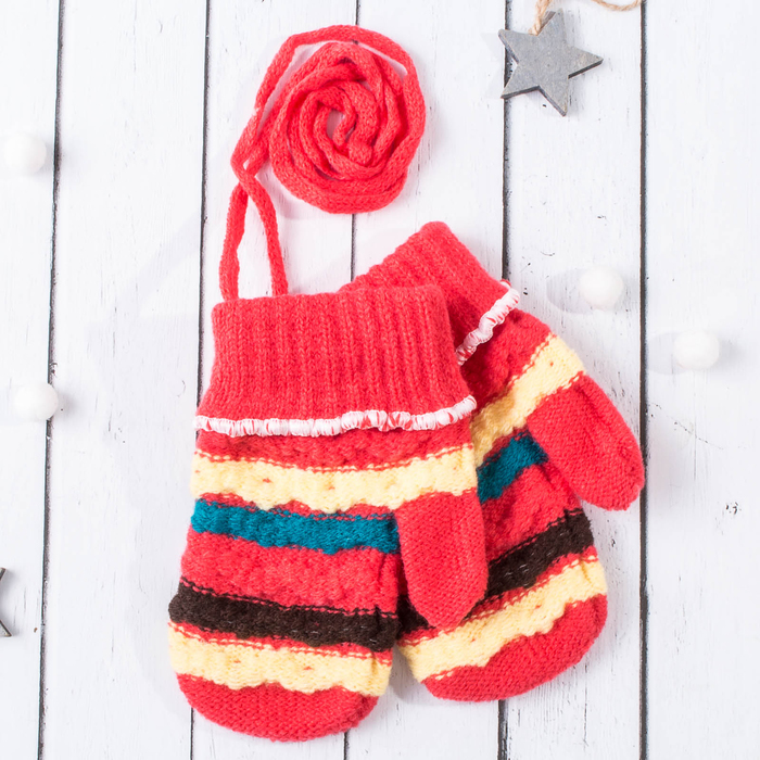 Варежки с подкладом детские "Алиса", размер 13 (р-р произв. 6,5), цвет красный 58849