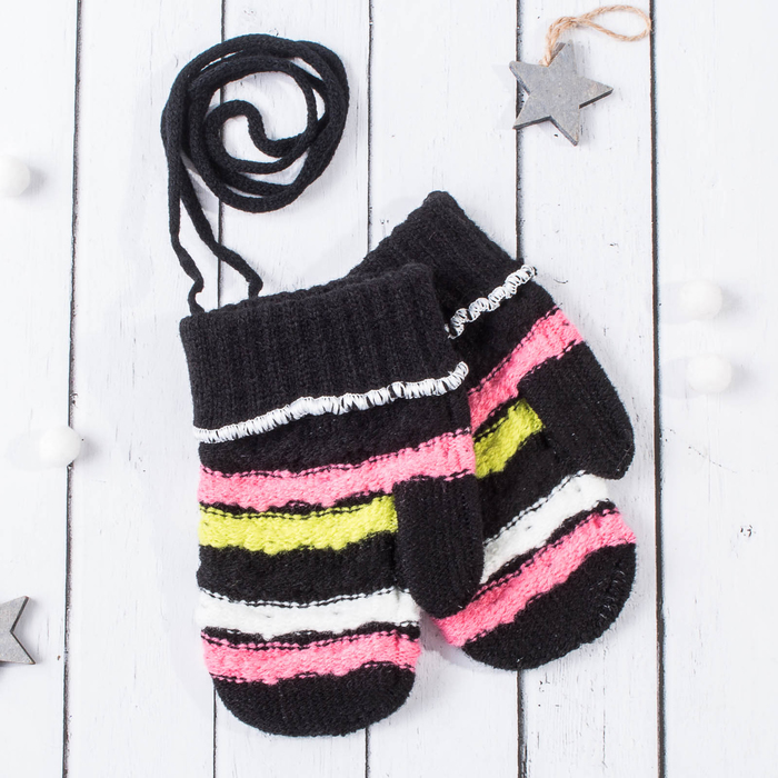 Варежки с подкладом детские "Алиса", размер 13 (р-р произв. 6,5), цвет чёрный 58849