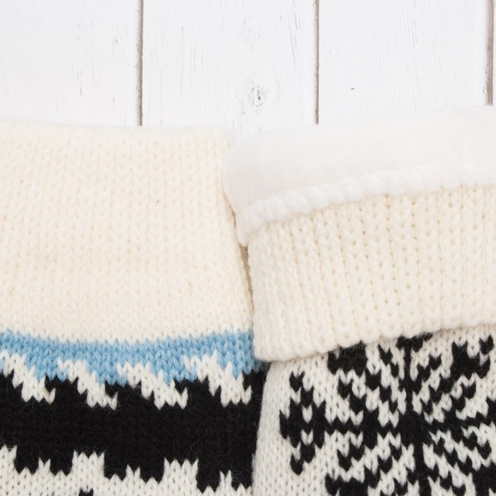 Варежки молодёжные "Снежинки", размер 19 (р-р произв. 9,5), цвет белый 51156