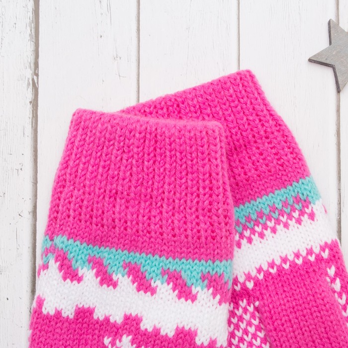 Варежки молодёжные "Снежинки", размер 19 (р-р произв. 9,5), цвет фуксия 51156