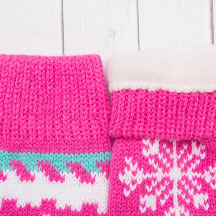 Варежки молодёжные "Снежинки", размер 19 (р-р произв. 9,5), цвет фуксия 51156