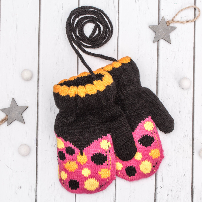 Варежки детские "Пузырек", размер 16 (р-р произв. 8), цвет розовый/чёрный 65543