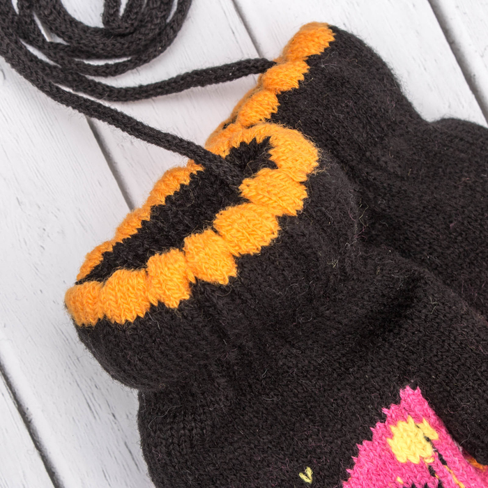 Варежки детские "Пузырек", размер 16 (р-р произв. 8), цвет розовый/чёрный 65543