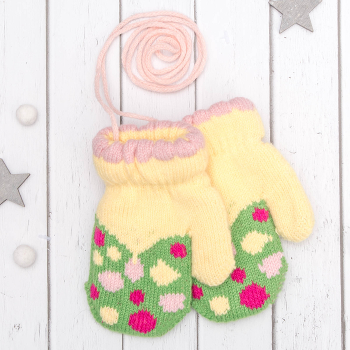 Варежки детские "Пузырек", размер 16 (р-р произв. 8), цвет жёлтый/зелёный 65543