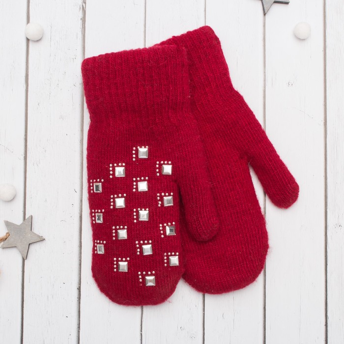 Варежки с подкладом молодёжные "Рукавички", размер 16 (р-р произв. 8), цвет красный 58709