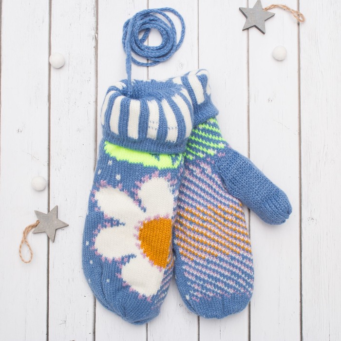 Варежки с подкладом молодёжные "Ромашка", размер 18 (р-р произв. 9), цвет голубой 53905