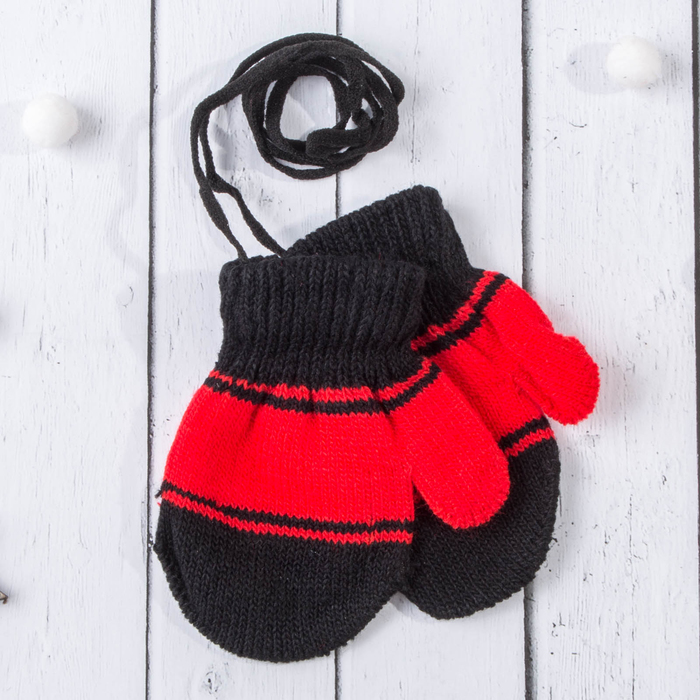 Варежки с подкладом детские "Танечка", размер 12 (р-р произв. 6), цвет красный/чёрный 58874