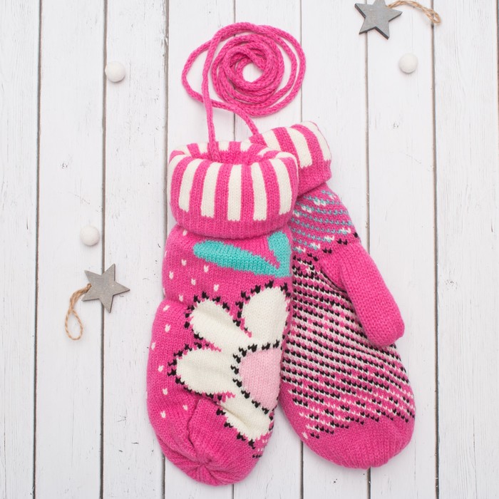 Варежки с подкладом молодёжные "Ромашка", размер 18 (р-р произв. 9), цвет розовый 53905