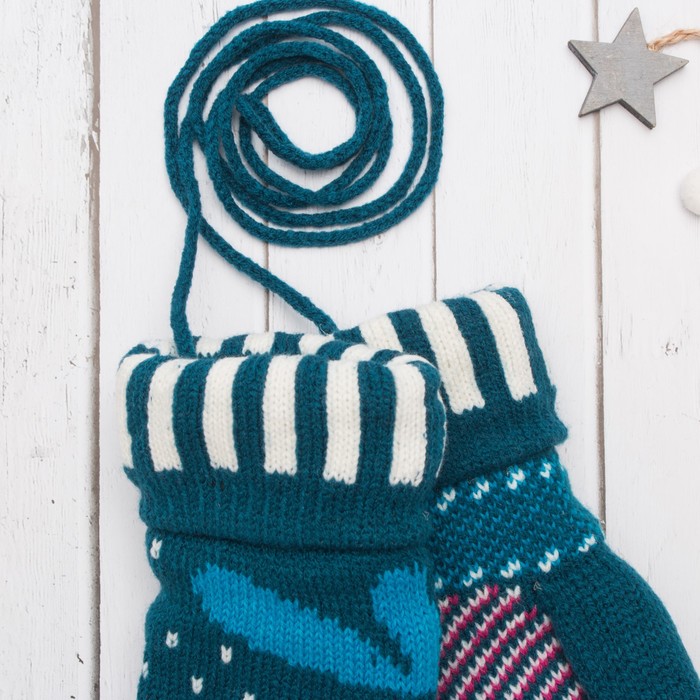 Варежки с подкладом молодёжные "Ромашка", размер 18 (р-р произв. 9), цвет тёмно-бирюзовый 53905