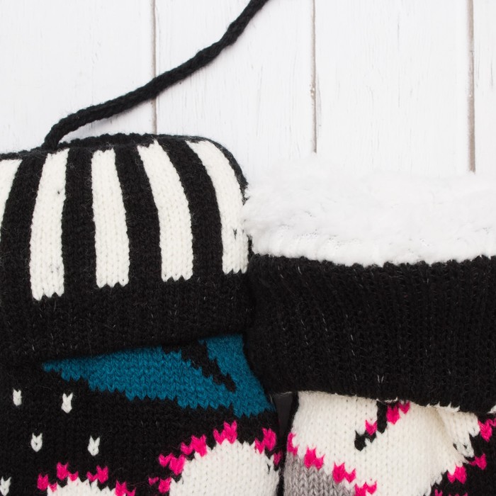 Варежки с подкладом молодёжные "Ромашка", размер 18 (р-р произв. 9), цвет чёрный 53905