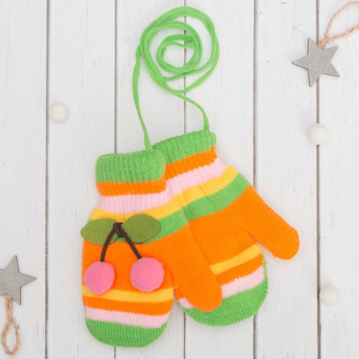 Варежки детские "Вишенка", размер 16 (р-р произв. 8), цвет зелёный 65494