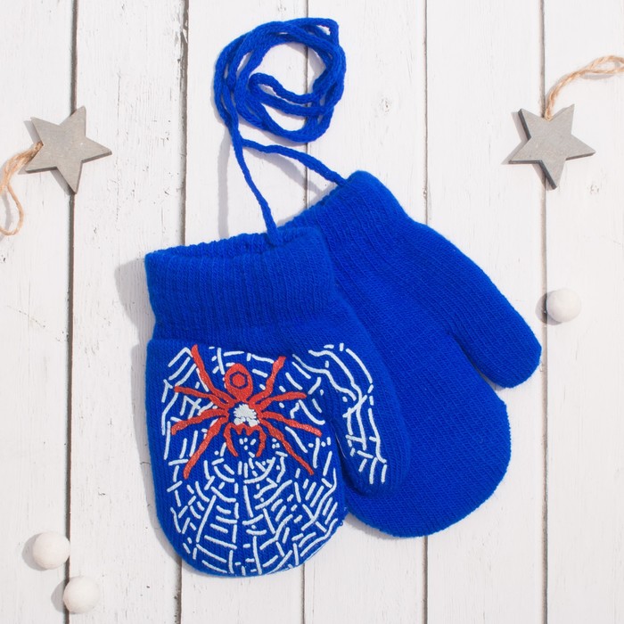 Варежки с подкладом детские "Паучок", размер 14 (р-р произв. 7), цвет синий 58895