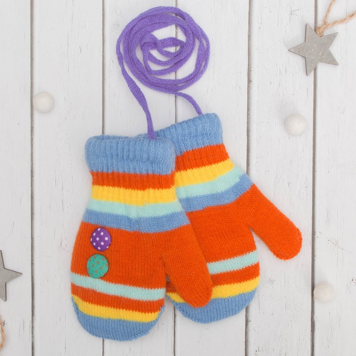 Варежки детские "Пуговка", размер 16 (р-р произв. 8), цвет кирпичный/голубой 65493