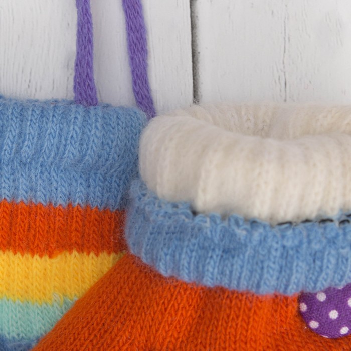 Варежки детские "Пуговка", размер 16 (р-р произв. 8), цвет кирпичный/голубой 65493